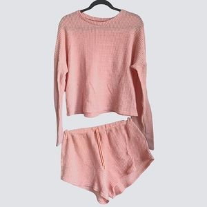 SHEIN pink waffle knit top & shorts lounge set L